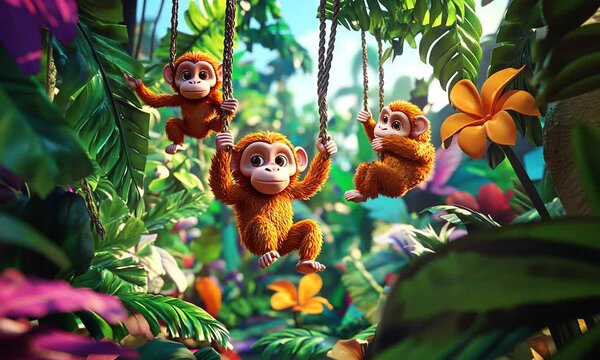 Three Little Monkeys Swinging in the Jungle