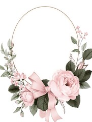 Elegant Floral Frame with Pink Peonies and Ribbon for Beautiful Invitations and Decor