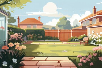Suburban yard garden architecture landscape outdoors.