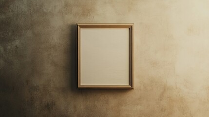 Minimalist square frame in focus on a neutral beige wall, with blank space for text or visuals.