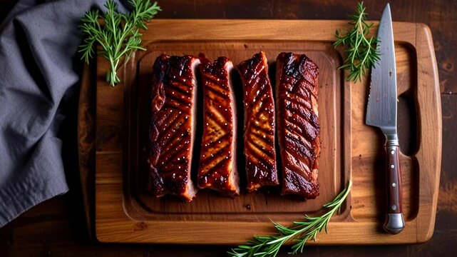 Grilled ribs on cutting board