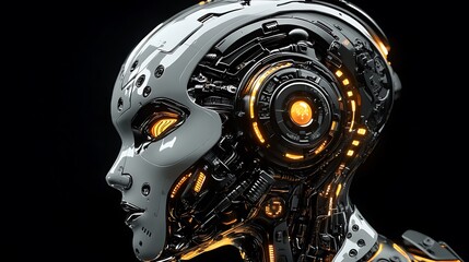 Fototapeta premium Futuristic Robot Face with Intricate Circuitry and Glowing Elements for Technology Enthusiasts