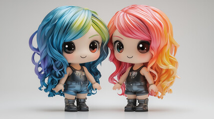 Obraz premium An illustration of rainbow-colored cute dolls symbolizing LGBTQ pride, diversity and freedom. 