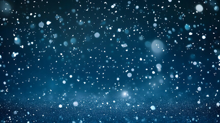 Fototapeta premium Navy Blue Night Background with falling snow
