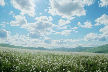 Photo Realistic Cloudscape Over a Serene Meadow background