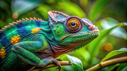 Fototapeta premium wild chameleon in natural habitat of jungle