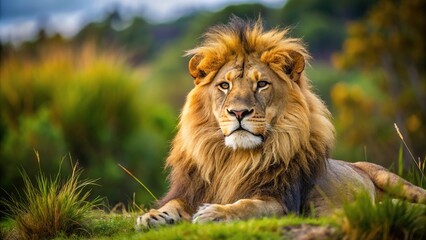 Obraz premium wild lion resting calmly in nature