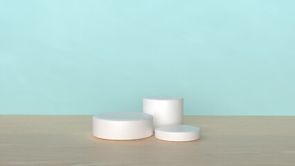 3D product display podium with geometric platform. background 3d render with podium. wood stand to show cosmetics and products
