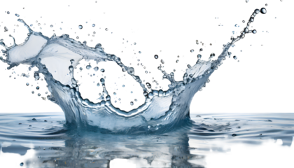 Real Splash Of Water With Drops isolated on white background. Generative AI.
