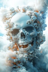 Naklejka premium Surreal Skull Visualization: An Exploration of Emotions and Ephemeral Beauty in Abstract Art