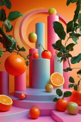 Vibrant Artistry of Citrus Fruits in a Colorful Abstract Arrangement