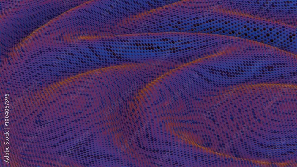 Aufkleber Abstract perforated surface with flowing wave patterns in purple and orange tones..
