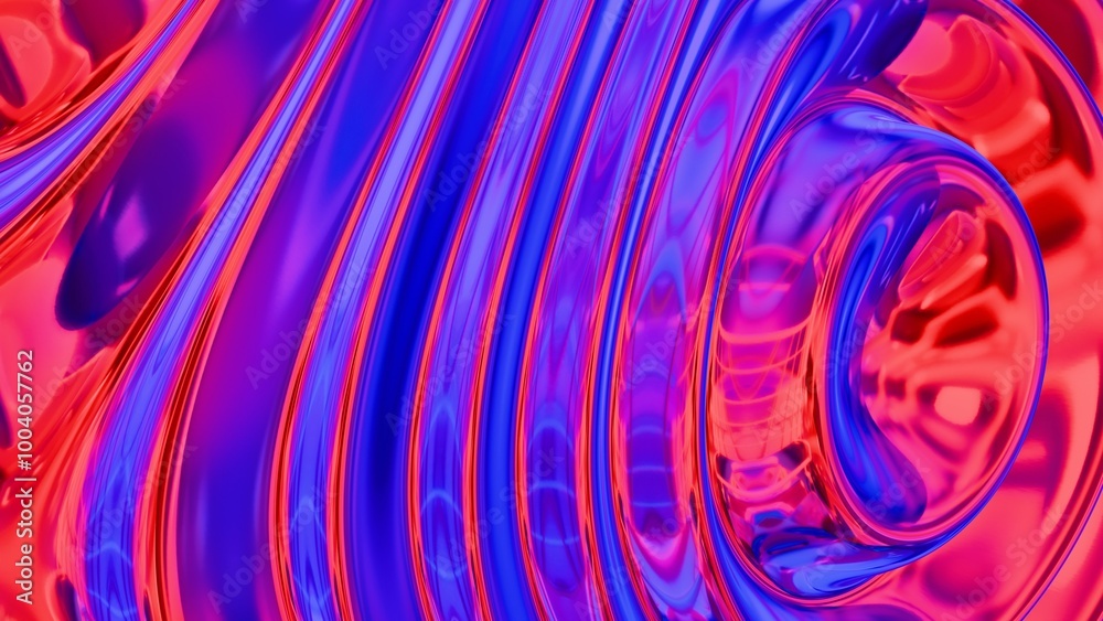 Poster abstract wavy texture with red and blue metallic gradients