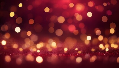 Obraz premium Christmas Background: A dark crimson background with soft bokeh lights in golden hues.