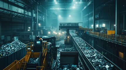 Fototapeta premium Automated Recycling Facility with Advanced Sorting Machinery and Conveyor Systems