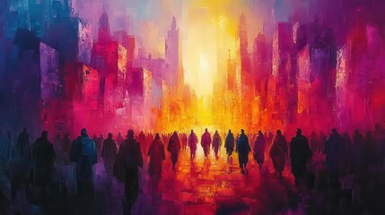 Fototapeta premium abstract art portraying pharisees in jerusalems bustling streets vibrant colors and bold strokes capturing the essence of the new testament a lively and expressive christian illustration