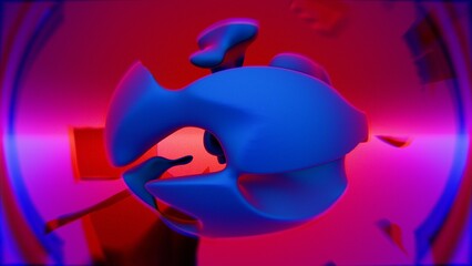 Fototapeta premium Abstract flowing shapes in deep blue and red hues..