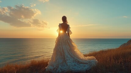 woman on the beach at sunset