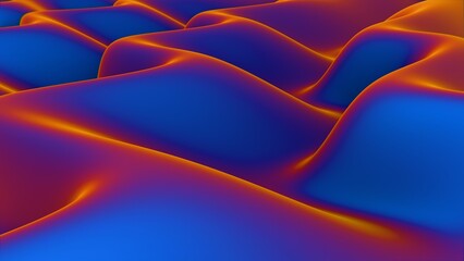 Abstract fluid wave-like structure with blue and orange gradient tones..