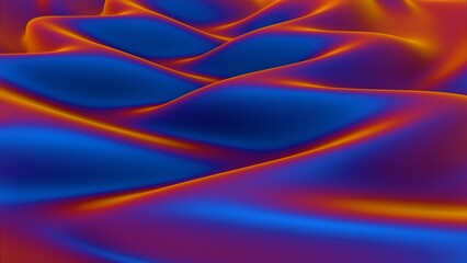 Abstract fluid wave-like structure with blue and orange gradient tones..