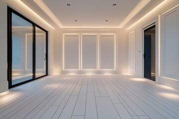Bright Inviting Flooring Mock-Up Showcasing Exquisite White Panels Illuminated by Discreet Lights