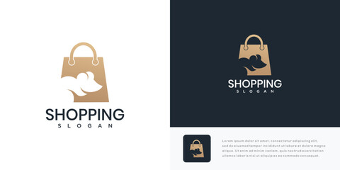 Mouse shopping vector logo icon template .Shoping bag logo icon design and mouse animal