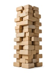 A tall wooden tower made of stacked wooden blocks