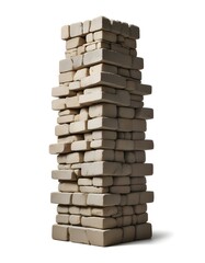A tall wooden tower made of stacked wooden blocks