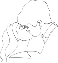 Couple kissing. Trendy line drawing. Couple illustration in one line. Minimalistic vector illustration. Continuous abstract one line drawing, hand drawn