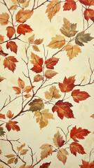 Seamless pattern of autumn leaves on branches.