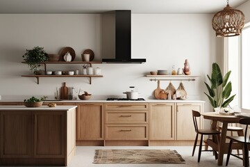 Chic Boho Kitchen Interior Mockup with Minimalist Style and Organic Elegance