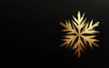 Fototapeta premium Christmas invitation card with golden snowflake on dark background, symbolizing elegance of winter and festive holiday season