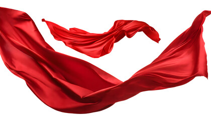 ealistic set of flying red silk cloth. Generative AI.