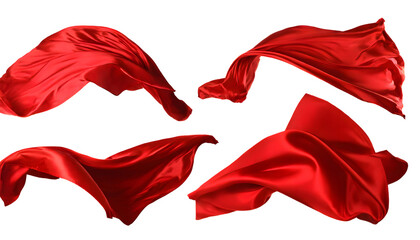 ealistic set of flying red silk cloth. Generative AI.