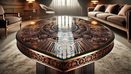 Intricate Round Table with Ornate Design in Luxurious Living Room