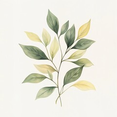 Fototapeta premium A delicate illustration of green and yellow leaves on a soft background.