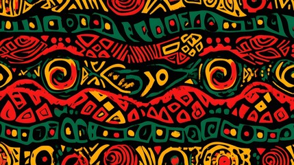 Fototapeta premium Abstract Tribal Pattern Seamless Texture Background Red Green Yellow