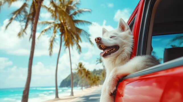 Content dog on a joyful ride along the seaside road