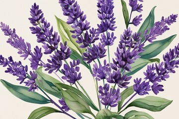 Obraz premium Elegant Watercolor Botanical Illustration Featuring Lavender Blooms and Olive Leaf Accents for Event Invitations and Decor