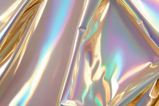 Ethereal Iridescent Gold Holographic Chrome Foil Texture with Pastel Rainbow Gradient Effect