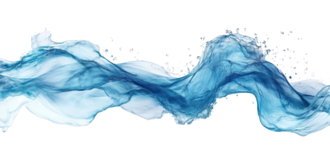A splash of water on the surface. A wave of liquid water, a clear blue stream, a swirl or spill, pouring water. Swirl of cold carbonated drink. Isolated and cut out on a transparent background. PNG