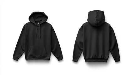 Black hoodie sweatshirt front and back mockup template, isolated on a white background. Created with Ai