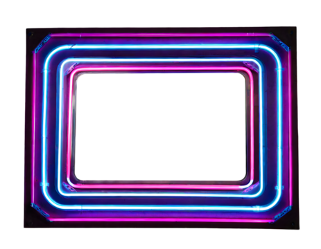 Rectangle Neon Futuristic sign frame on a white isolated background. Generative AI.