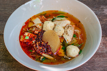 Noodle with grilled red pork Thai style.