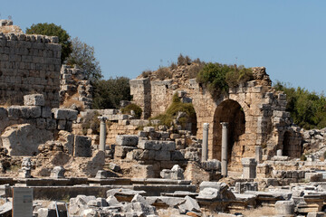 Fototapeta premium The ruins of Roman baths in the Perge ancient city