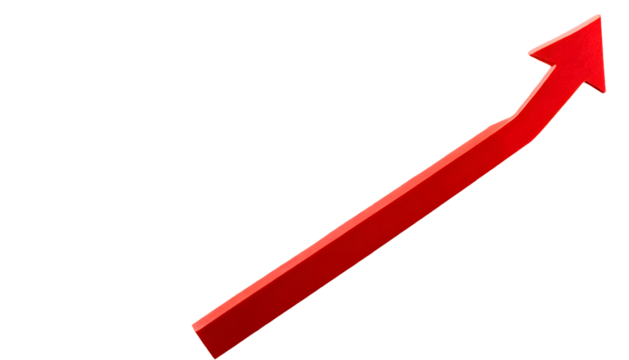 red arrow up line on a white isolated background. Generative AI.