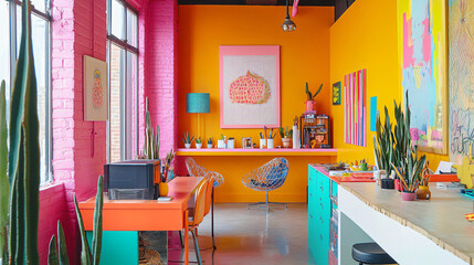 A vibrant workspace with colors that inspire creativity
