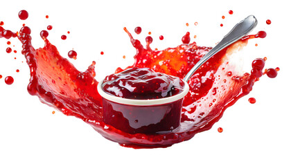 Red berry Jam Splashes on a white isolated background. Generative AI.
