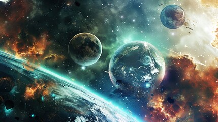A display of various celestial bodies in a galaxy, Nebula and galaxies in space. Abstract cosmos background