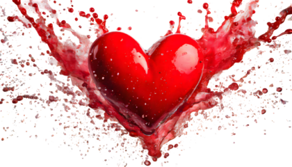 Red heart is in the middle Splash on a white isolated background. Generative AI.